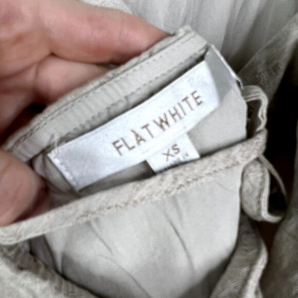 Anthropologie Flat White Linen Cotton Asymmetrical Mini Dress Beige Back Cut Out - Picture 7 of 10